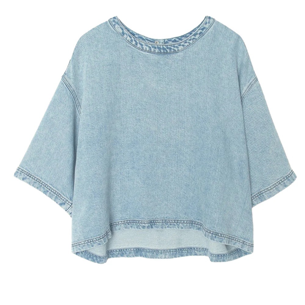 NWT XiRENA Austin Sky Blue Scoop Neck Denim Tee with Silver Hardware